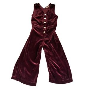 Faherty Alina‎ Jumpsuit Red Velvet Girls Size 4T Silk Blend Holiday Party Formal